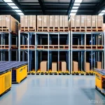 Home 22 물류기술사 자격증과 자재 관리 효율화 - **Prompt:** A futuristic, highly automated logistics warehouse located in Thailand. The scene featur...