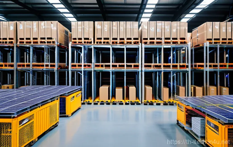 물류기술사 자격증과 자재 관리 효율화 - **Prompt:** A futuristic, highly automated logistics warehouse located in Thailand. The scene featur...
