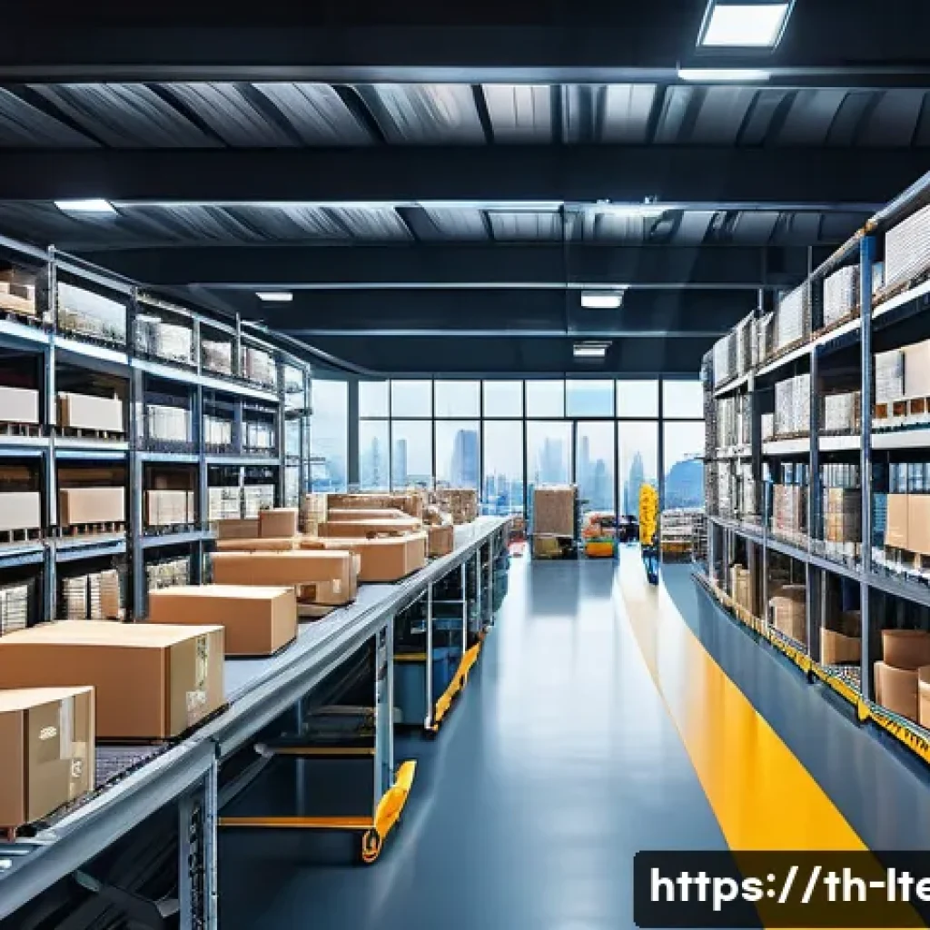 물류기술사 자격증과 신기술 도입 사례 - A modern logistics warehouse in Bangkok featuring advanced automation technology: robotic arms effic...