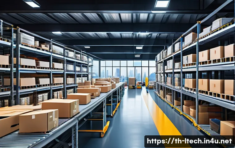 물류기술사 자격증과 신기술 도입 사례 - A modern logistics warehouse in Bangkok featuring advanced automation technology: robotic arms effic...