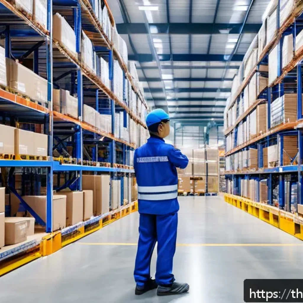 물류기술사 시험을 위한 최신 물류 트렌드 - A modern Thai warehouse interior featuring advanced robotic systems actively picking and moving pack...